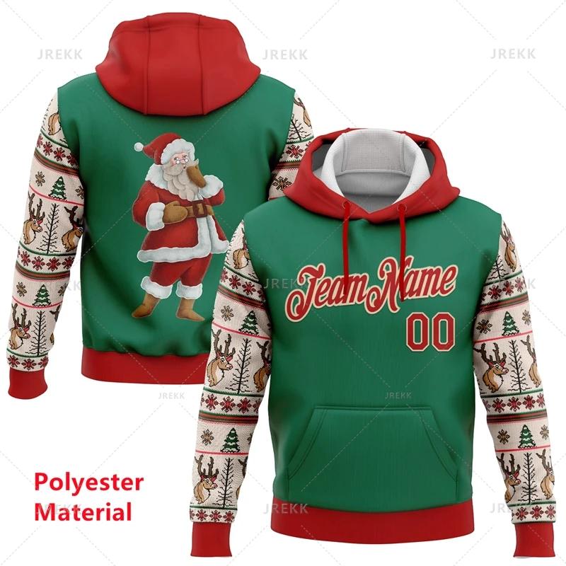 Red Green Custom Name Christmas Hoodie Men 2026 3D Printed Santa Claus Pullover Hoodies Tops Women Personalized Sweatshirt
