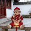 Зимний комплект для младенца в стиле Тан, стеганый, из бархата: Формальный наряд для первого дня рождения ребенка в праздничном красном цвете