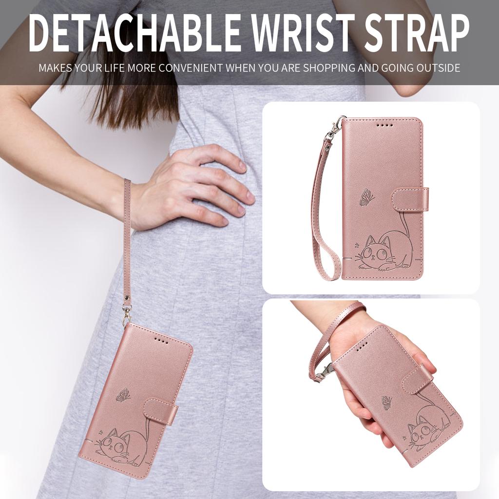 For Huawei Pura 80 Case Cat Pattern Imprint Leather Phone Cover with Wrist Strap