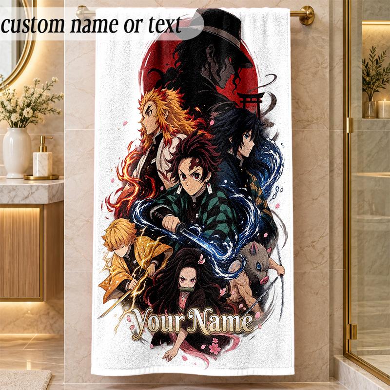 Beach TowelDemon Slayer Custom Name Text Personalized Soft Towel for Beach Pool Indoor Home Decor Gift