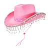 Elegant Bridal Rhinestones Cowboy Hats With Tassels Lace Design For Wedding Party Soft Fabric Panama Hat