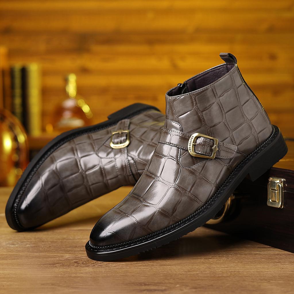 Модные повседневные туфли большого размера с каменным узором для мужчин, модные осенне-зимние кожаные туфли с пряжкой на ремне, мужские дизайнерские ботильоны для мужчин