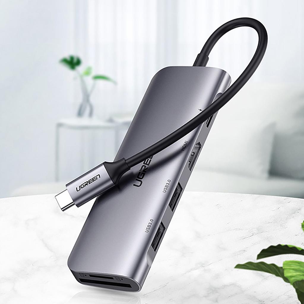 Ugreen CM195 Premium 6-in-1 USB-C Hub: HDMI, Dual USB-A 3.0 Ports, USB-C Power Delivery, SD/TF Card Reader - Space Gray