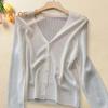 Sun Knit Cardigan for Women Long Sleeve V-Neck Button Up Thin Ice Silk Coat Summer Ribbed Cropped Top for Outdoor Travel Work Beach