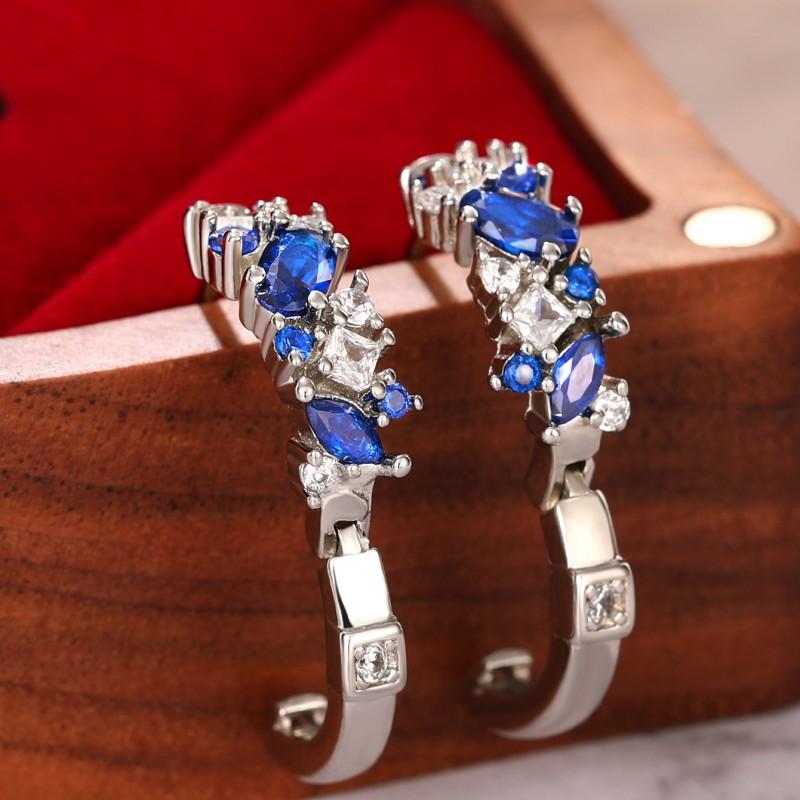 Серьги-кольца Huitan Chic Blue CZ для женщин, изысканные женские серьги-кольца, модные универсальные свадебные украшения