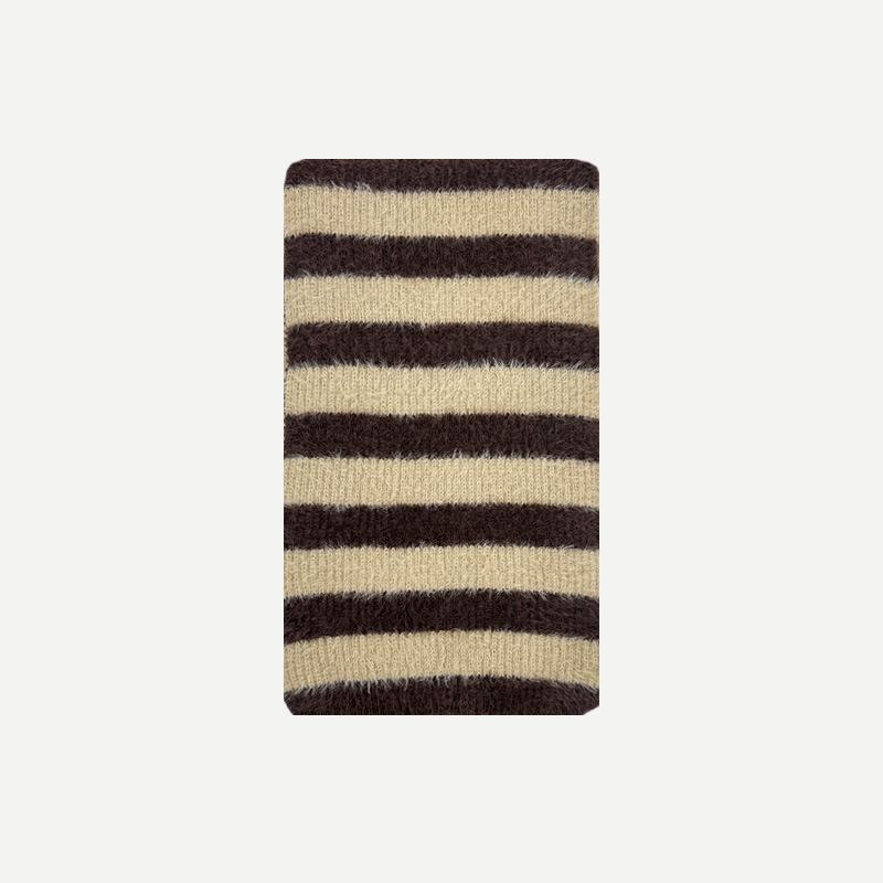 Original Niche Color Scheme Imitation Classic Striped Knitted Wool Muffler for Women Autumn Winter Soft Warm Scarf Female Shawl