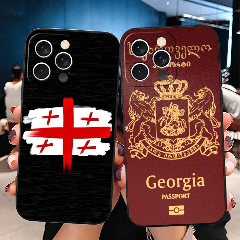 Мягкий чехол для телефона с флагом-паспортом Грузии для iPhone 16 16E 17 Air 15 Pro Max 14 Plus 13 Mini 11 12 7 Черный чехол Задняя крышка