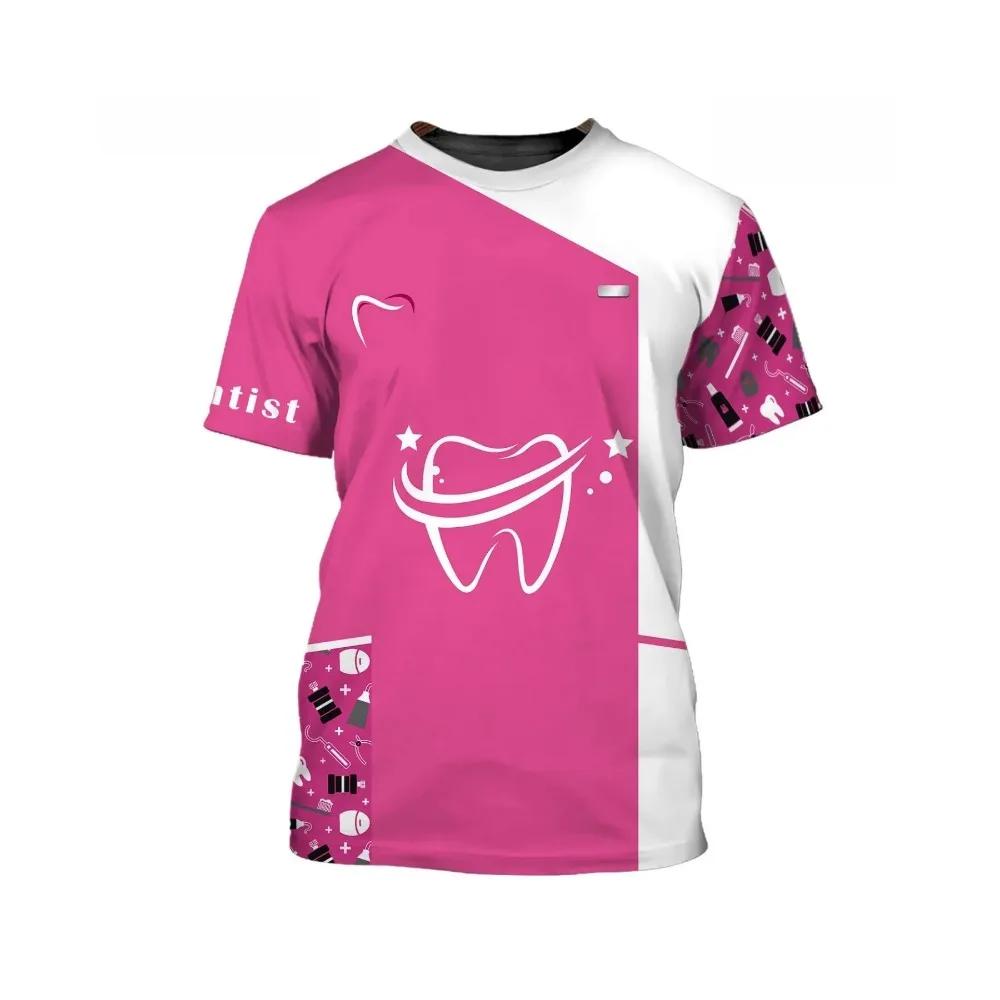 Men's and Women's T-shirts Dentist Oversize Uniform 3d Printed Top Short Sleeve Stylish Fun Dental Pullover Loose T-shirt