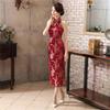 Women Summer Cheongsam Stand Collar Printing Off Shoulder Backless Split Hem Hollow Out Sleeveless Qipao Slim Fit Retro