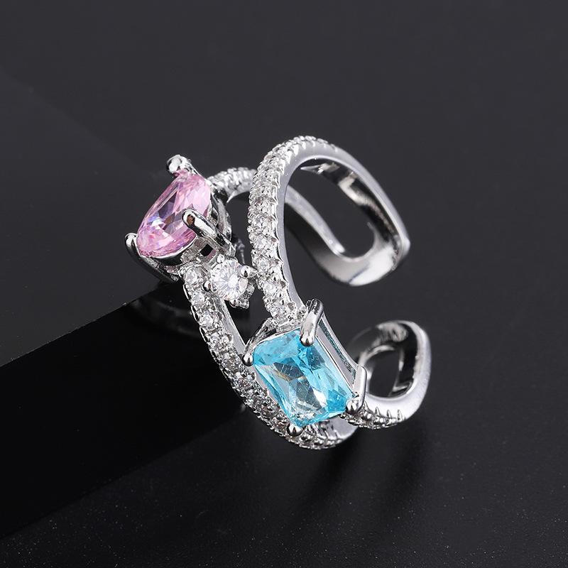 Цветное ювелирное кольцо с красным цирконием, темпераментное обручальное кольцо, ювелирные изделия, женское микробриллиантовое открытое кольцо, мода