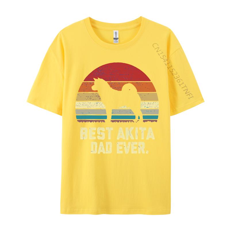 Vintage Best Akita Dad Ever Dog Lover Tshirt Male Fashionable Tops Tees Unisex Cotton Tshirts Red And Black Graphic T Shirt