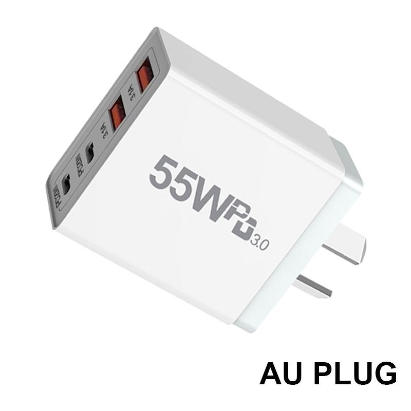 55 Вт 65 Вт Вилка AU Быстрое USB Зарядное устройство Зарядное устройство Type C для Xiaomi Redmi iPhone Samsung Смартфона Адаптер для быстрой зарядки PD Сетевое зарядное устройство