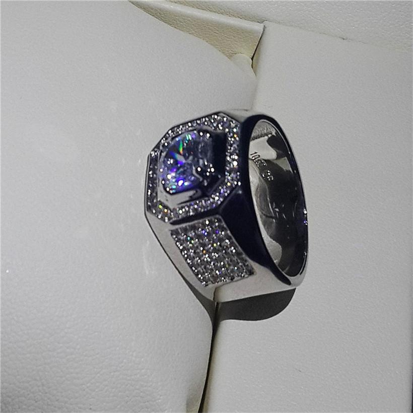 Luxury 925 Sterling Silver Round 2ct Simulated Diamond Engagement Wedding Rings for Men Boy White Sapphire Gemstone Jewelry