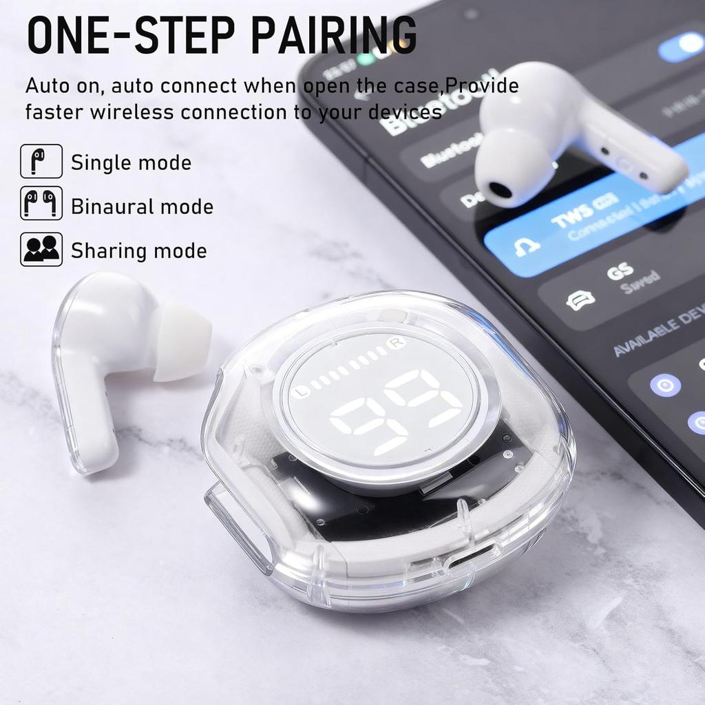 Bluetooth 5.3 Wireless Earbuds New Transparent 2nd Generation Charging Case Earphones Waterproof Sports Music Headphones Noise Canceling HiFi Stereo