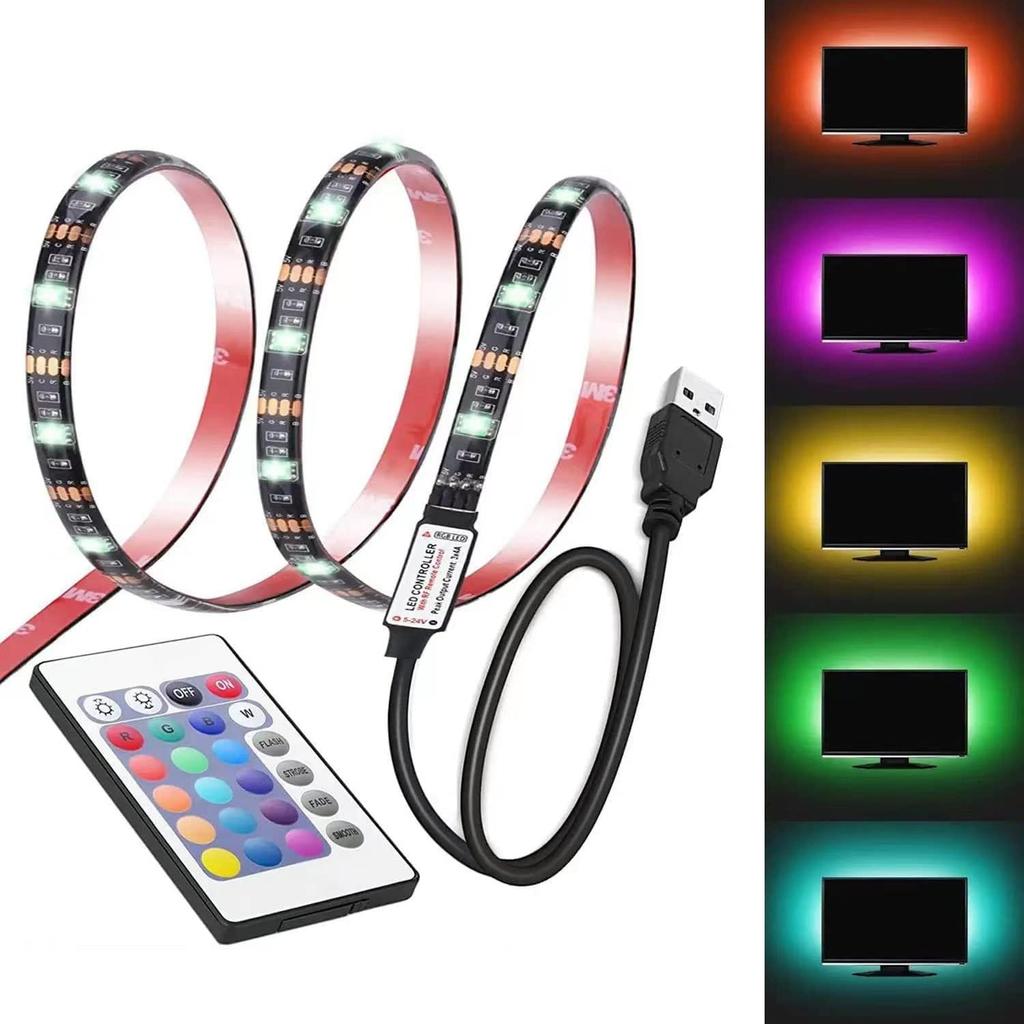 Светодиодная USB-лента 5 м, меняющая цвет 5050 RGB, гибкие светодиодные лампы с 24 клавишами для детской игровой комнаты, домашней вечеринки, подсветки телевизора