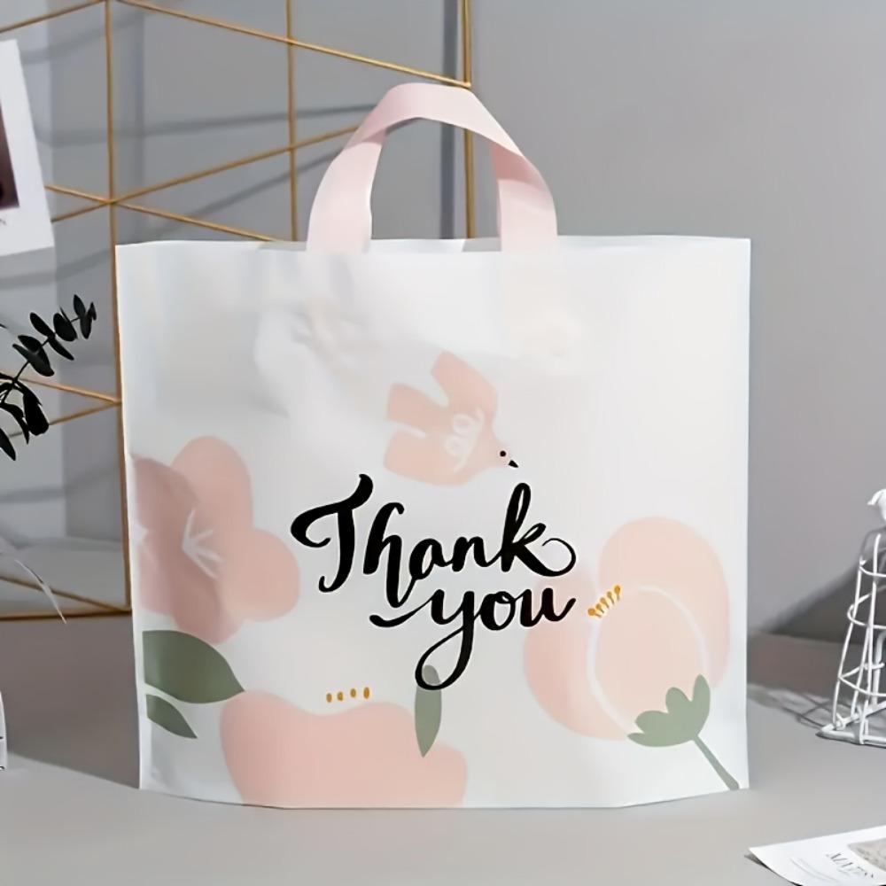 50pcs Thank You Flower Gift Bag Plastic Handheld Bag Clothing Shop Shopping Bag Beauty Shop Packaging Bag Party Gift Bag Shopping Bag