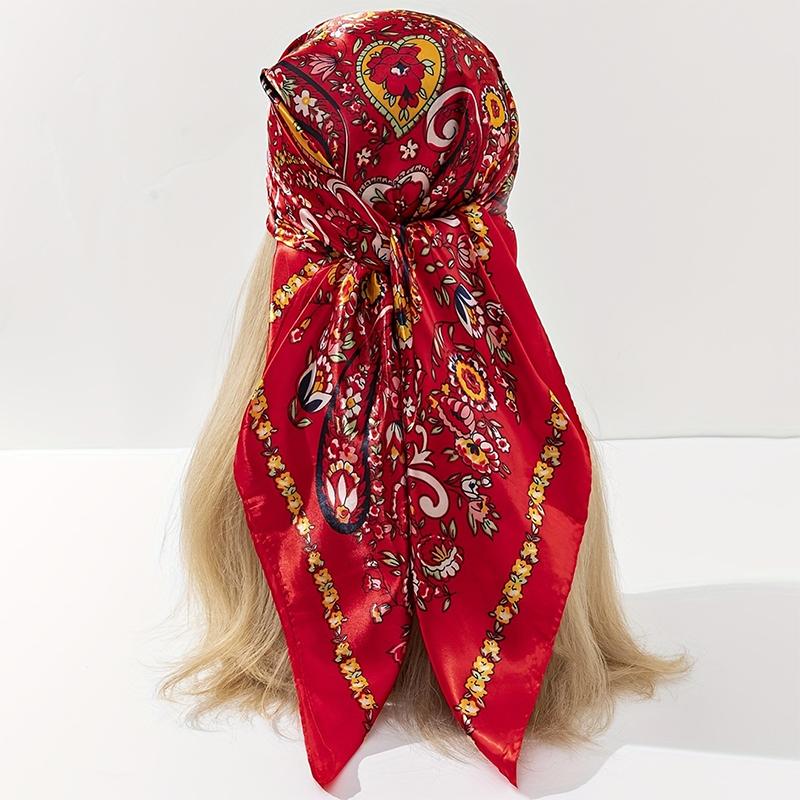 Шелковая шаль, атласный квадратный шарф для женщин, шейный платок с узором пейсли, женский новый ободок, повязки для волос, принт, платок, хиджаб, бандана