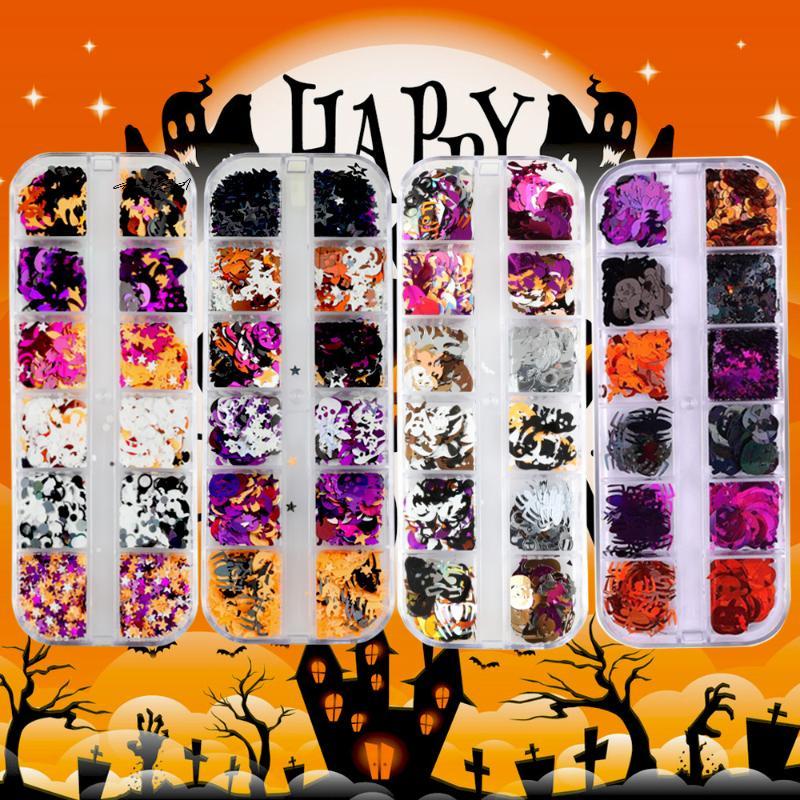 Halloween Ghost Pumpkin Shape Glitter Sequins 1 Box Holographic Festival DIY Craft Nail Decoration Art Accessories