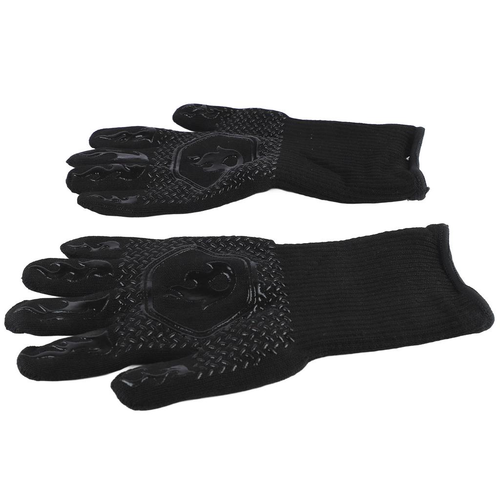 BBQ Gloves Heat Resistant Grilling Gloves Non Slip Oven Gloves Long Kitchen Gloves for Barbecue Baking Black Average