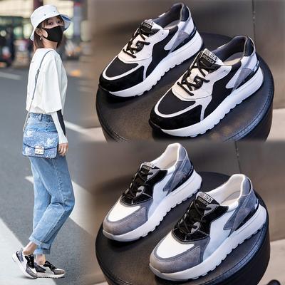 Женские кроссовки «папины кроссовки» весна 2025 новые повседневные спортивные одинарные туфли женские толстая подошва увеличивают рост для бега дышащие кожаные женские туфли тренд