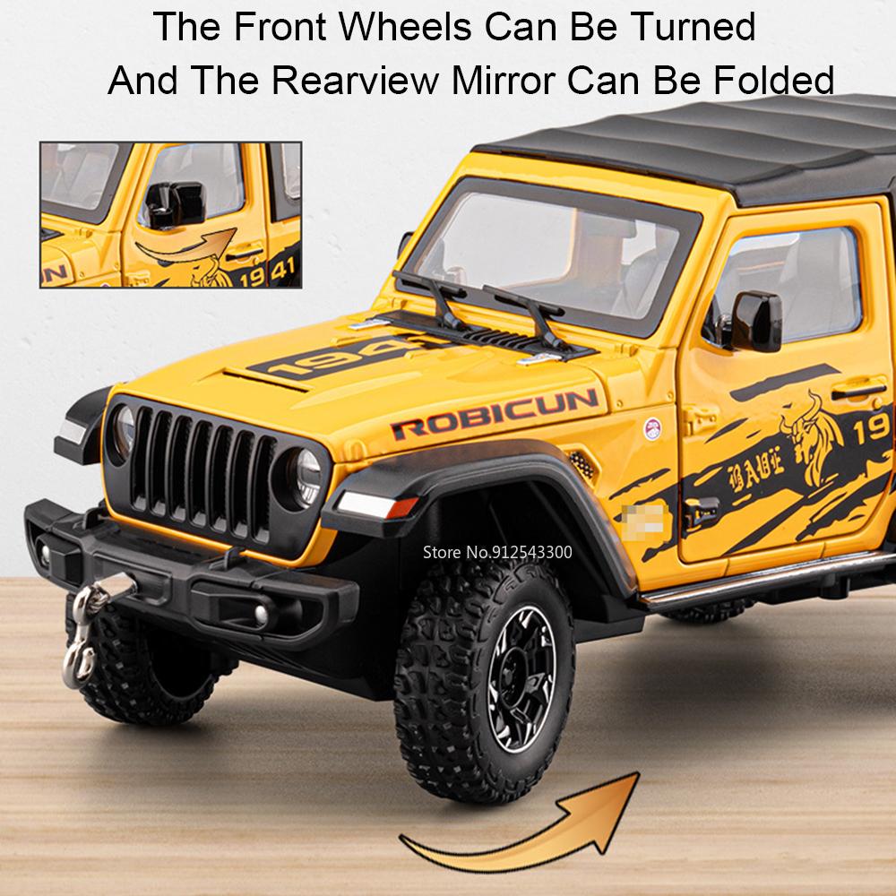 1:24 Wrangler Rubicon Tank 500 Модель автомобиля-игрушки SUV Амортизирующие колеса Рулевое управление Звук Свет Внедорожные модели Автомобилей Подарки для мальчиков