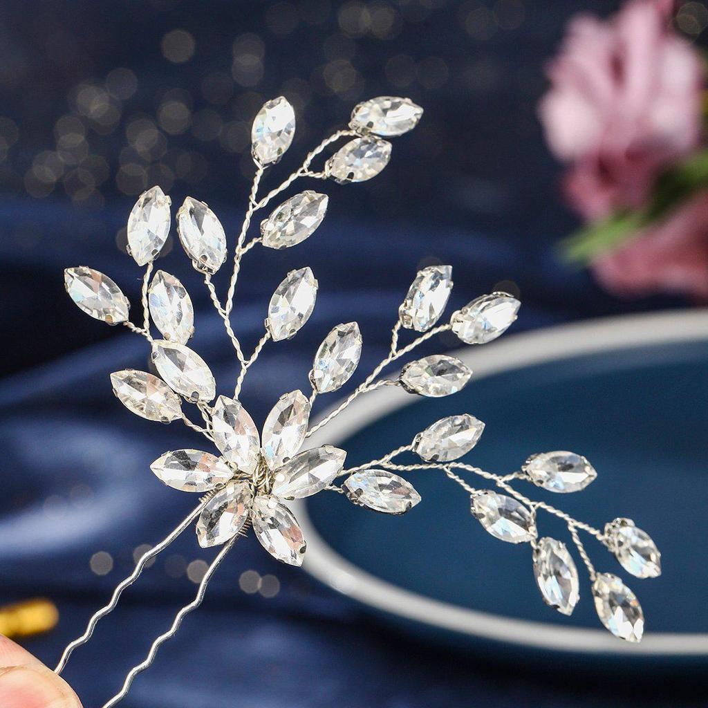 Сделанный вручную свадебный гребень для волос с цветком из жемчуга и страз и листьями