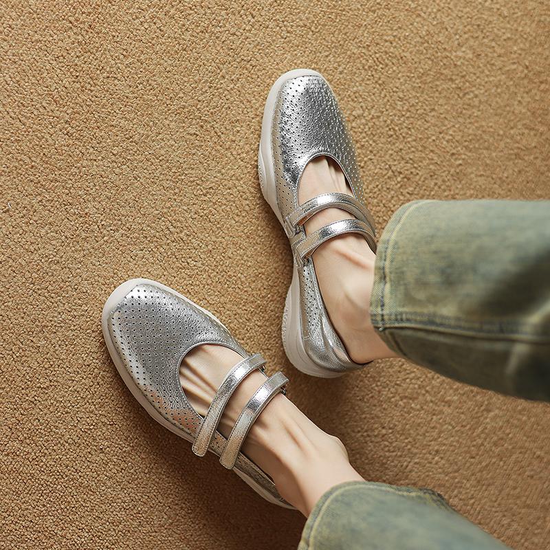 Krazing Pot Туфли-лодочки из овчины весна-лето размер 41 на толстом низком каблуке с круглым носком и полым украшением, дышащие, с липучкой