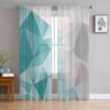 Abstract Gradient Blue-Green Gray Triangle Window Tulle Curtains for Living Room Bedroom Hotel Luxury Decoration Sheer Curtains