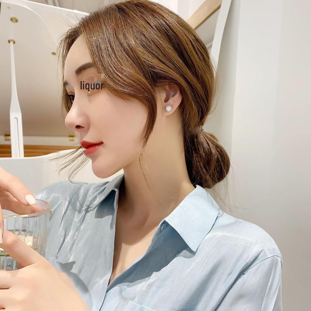 Douyin Fashion Высокоуглеродистые круглые бриллиантовые серьги с серебряным покрытием для женщин