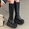 Женские ботфорты до колена из мягкой кожи на платформе с круглым носком, длинные туфли, женские мотоботы на высоком каблуке, элегантные женские ботинки