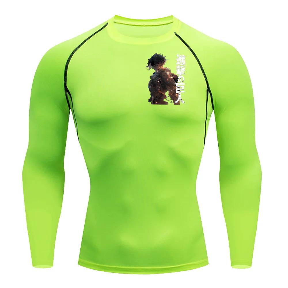 Мужская компрессионная футболка Эрен Йегер Боевое состояние Графика Спортивная быстросохнущая футболка для тренажерного зала Фитнес Толстовка Эластичный топ Футболка