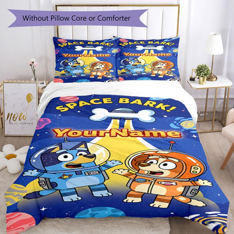 Bluey 1 Customize your name Bedding Set Breathable Duvet Cover with Pillowcases Home Decoration Birthday Gift