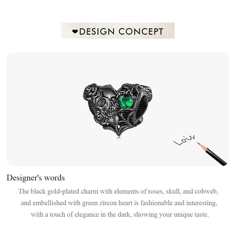 WOSTU 925 Sterling Silver Moonlight Rose & Skull Heart-shaped Rose & Letter A Charms Beads for Women DIY Original Bracelet Necklace Fashion Jewelry