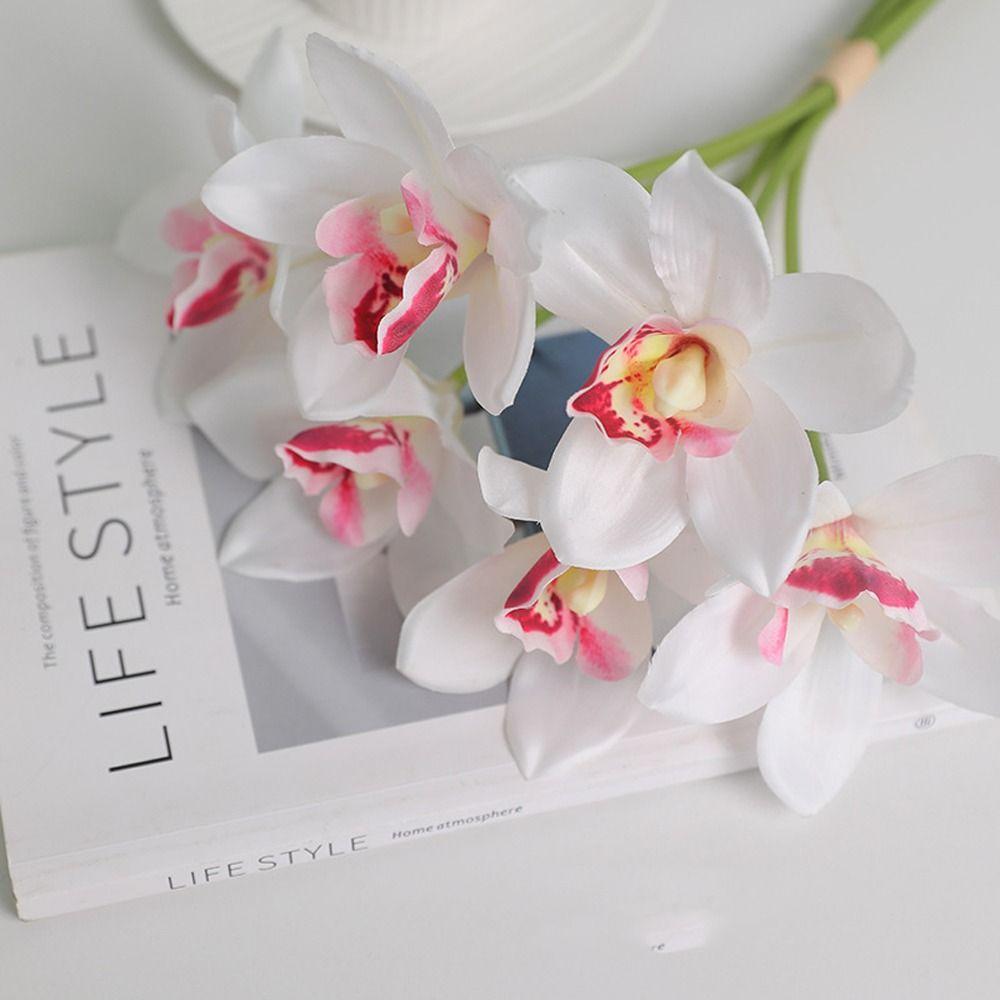 6pcs Realistic Artificial Cymbidium Flowers Real Touch Fake Flower  Outdoor Garden Decor