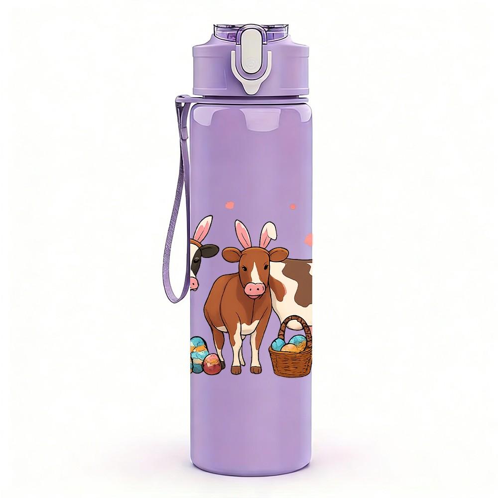 1PC Herd Dairy Cows 750ml Color Plastic Sports Water Bottle Leakproof Flip Straw Lid Suitable for Sports Office Home Use