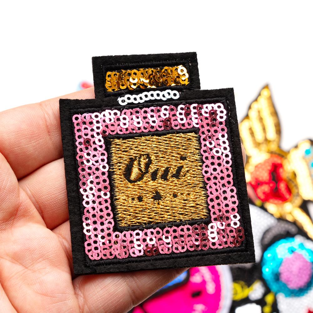 Glitter Trend Embroidered Crown Lipstick Perfume Patch with Iron-on Backing for DIY Projects