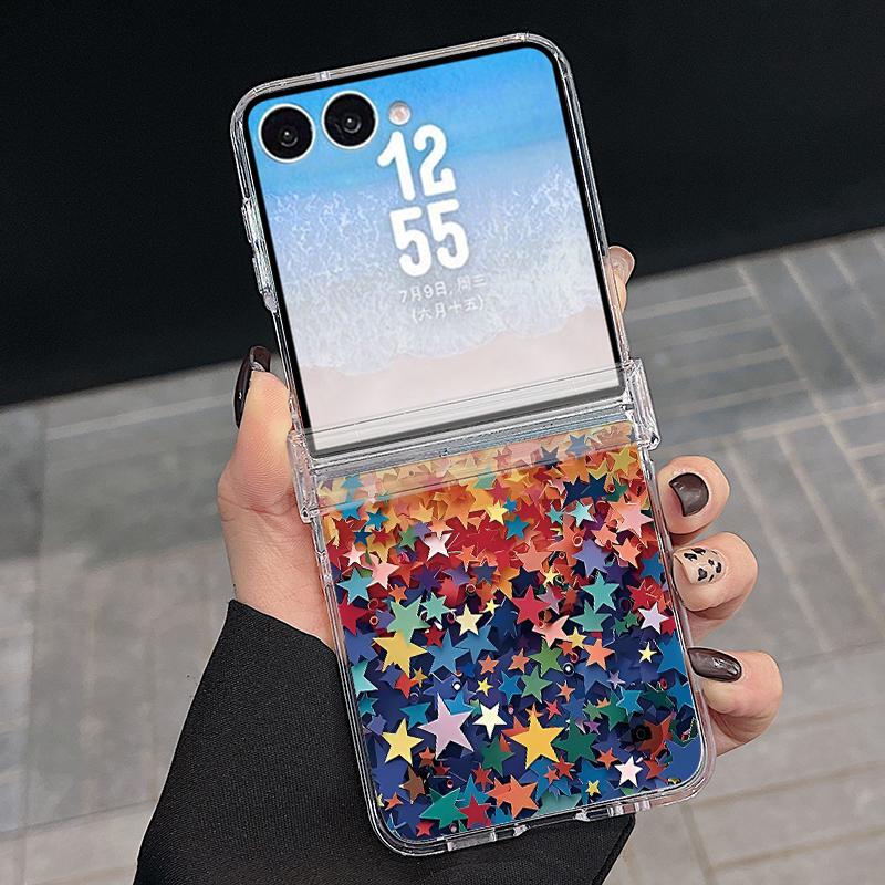 Чехол с принтом «Цветные звезды» для Samsung Galaxy Z Flip 8 7 FE 6 5 Z Flip8 Flip7 Flip6 Магнитный Прозрачный Жесткий ПК Складной Чехол для Телефона