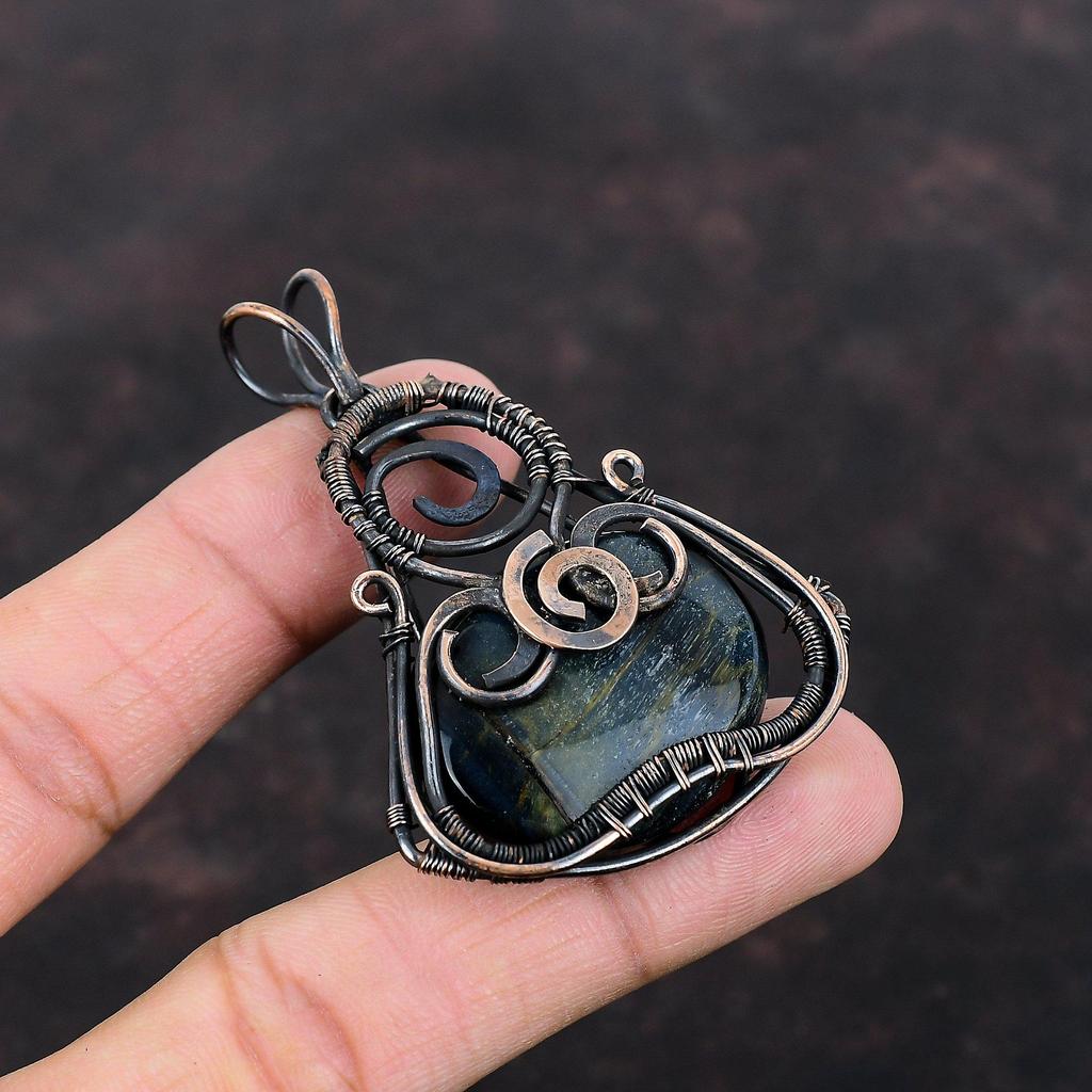 Подвеска из неллита, медная проволока, обернутая подвеска, кулон с камнем ручной работы, ювелирные изделия из неллита, стильный кулон, драгоценный камень, медные украшения, подарок для нее