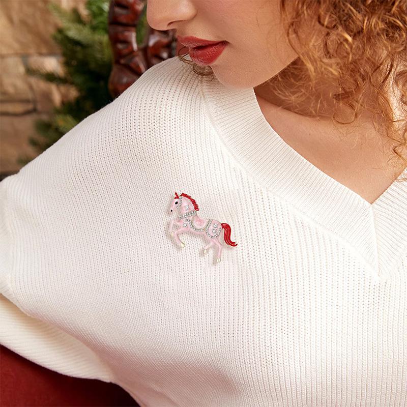 1Pc Enamel Gift Horse Brooch Cartoon Rhinestone Cute Alloy Pin