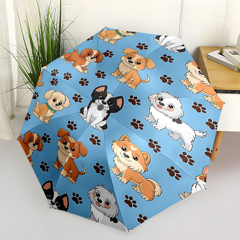 Adorable Dog Patterned Automatic Opening/Closing Umbrella with Foldable Design and Iron Frame - Perfect Gift for Fans, Travelers, and Daily