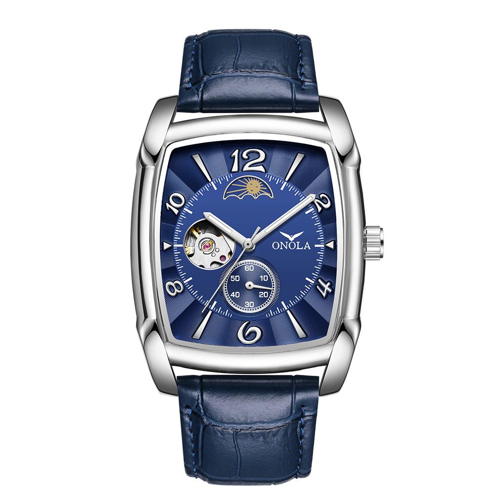 Luxury Fashion Mens Watches Luminous Square Mechanical Wristwatch Hollow Skeleton Business Waterproof Male Automatic Watch Men