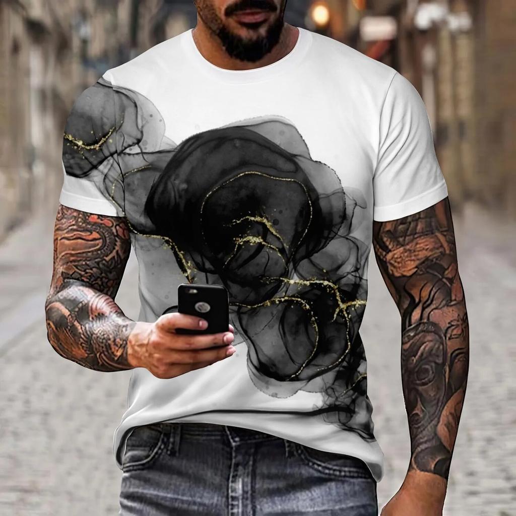 Мужская летняя футболка с короткими рукавами, популярная 3D-печать, персонализированная модная мужская футболка с круглым вырезом и короткими рукавами Harajuku Fash