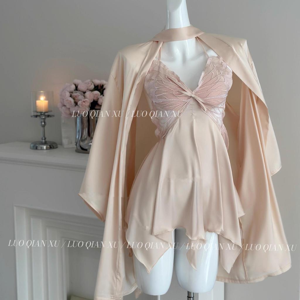 Mingjun Бесшовное ночное платье с открытой спиной, с чашками пуш-ап и французским бантом