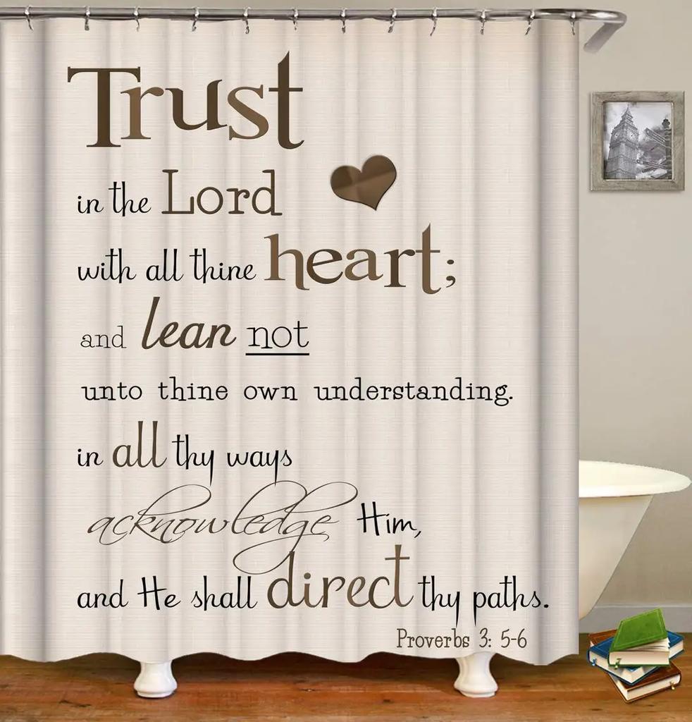 Inspirational Quote Shower Curtain Bible Verse Motivational Quote Bath Curtain Ink Paint Pink Teal Marble Abstract Bathtub Decor