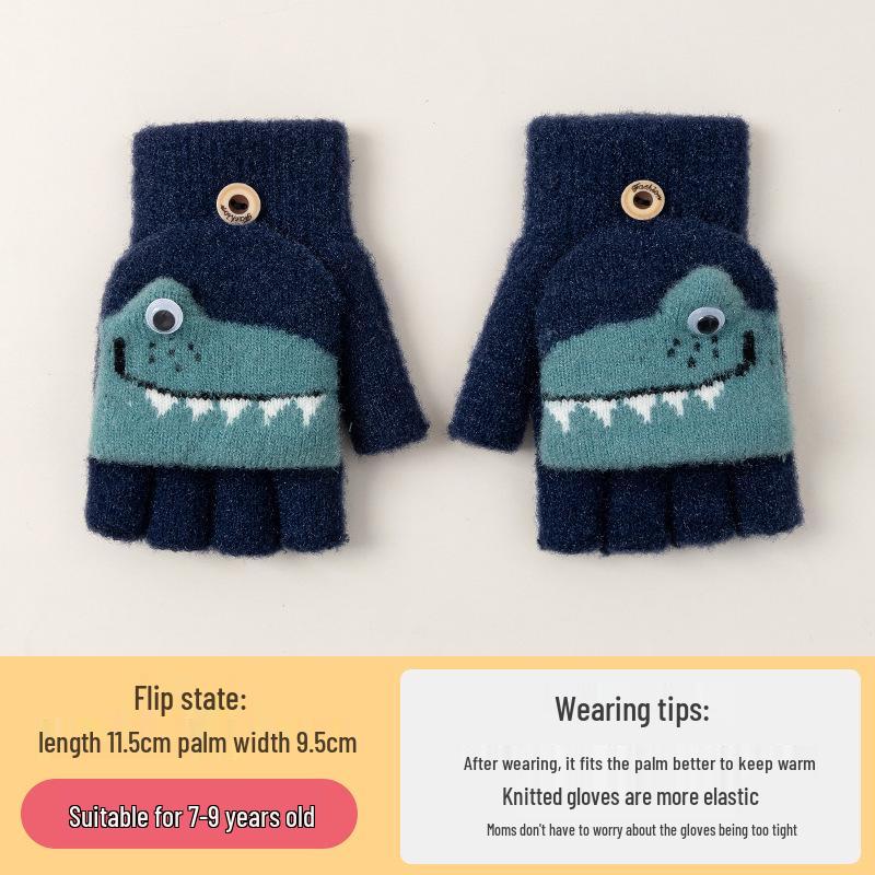 Cozy Cartoon Crocodile Flip-Top Kids' Gloves