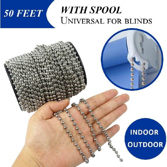 50ft Ball Bead Chain, #10 Stainless Steel Ball Chain, Roller Shade Chain&Vertical Window Blinds, Dog Tag Chain, Bead Chains for Jewelry Making/Crafts