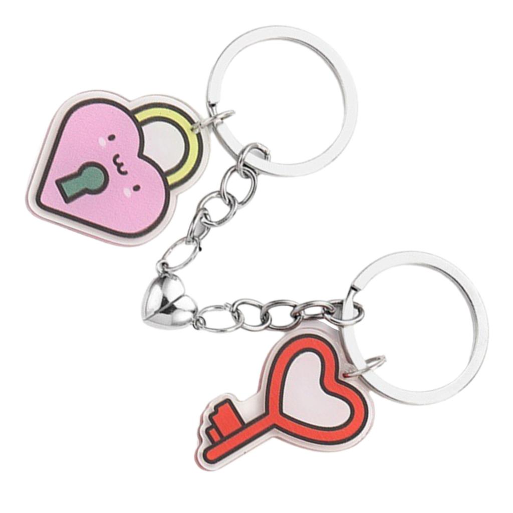 Creative Acrylic Couples Key Chain Heart-Shaped Lock Keyring Pendant Bag Charm Gift for Valentines Day Or Anniversary