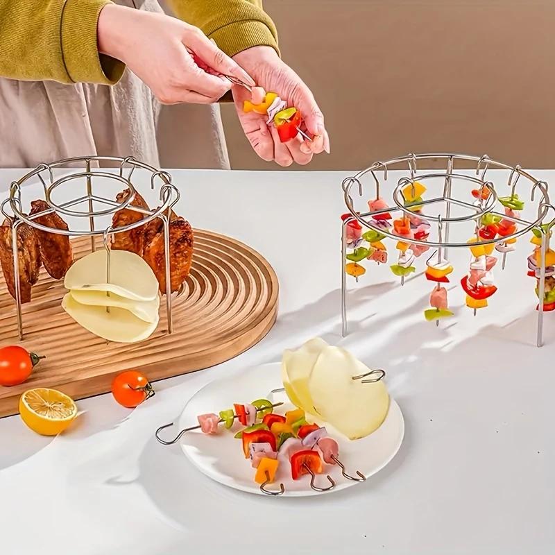 Stainless Steel Skewer Rack Vertical Hanging Grill Stand Round Kebab Holder Barbecue Meat Rack Air Fryer Accessories Kitchen BBQ Tools