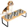 Wooden Feeder Rack with 3 Stainless Steel Bowls Non-slip Small Medium Cat Dog Tilted Raised Water Food Feeding Bowl Pet Supplies