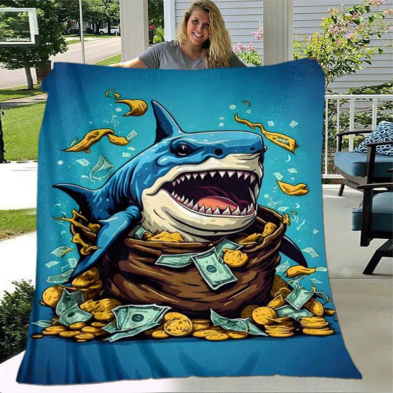 1pc Shark Printing Lightweight Flannel Blanket, Comfortable and Warm Blanket, for Camping Sofa Bed and Couch Office, Gift